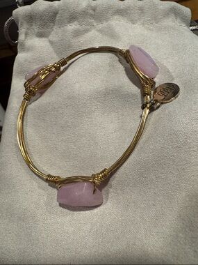 Bourbon and bowties Gold Wire Bangle Bracelet with Light Pink Gemstones -small